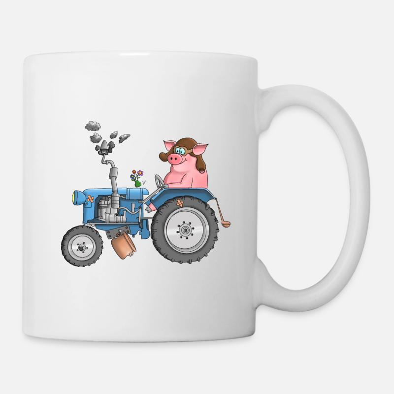 Porc grassouillet sur tracteur - Mug blanc - blanc