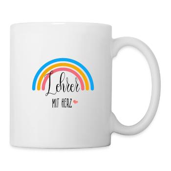 Lehrer mit Herz! Regenbogen, personalisierbar - Tasse - Weiß - Rechts