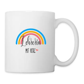 Lehrerin mit Herz! Regenbogen, personalisierbar - Tasse - Weiß - Rechts