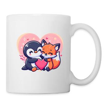 Renard mignon câlin pingouin - Mug blanc - blanc - Droite