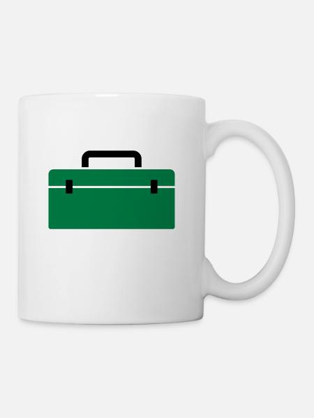 Werkzeugkiste oder Angelkoffer - Geschenk - Tasse - Weiß