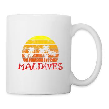 Malediven Palmen Sonnenuntergang Urlaub Retro - Tasse - Weiß - Rechts