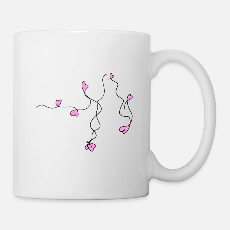 linie welle herzen herz rosa schleifen - Tasse - Weiß