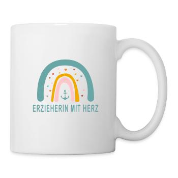 Erzieherin mit Herz! Regenbogen, personalisierbar - Tasse - Weiß - Rechts