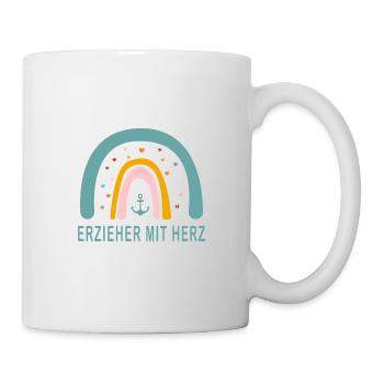 Erzieher mit Herz! Regenbogen, personalisierbar - Tasse - Weiß - Rechts