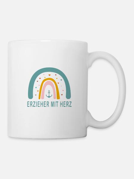 Erzieher mit Herz! Regenbogen, personalisierbar - Tasse - Weiß