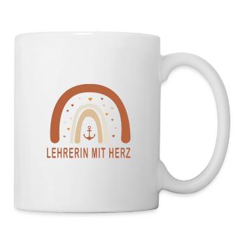 Lehrerin mit Herz! Regenbogen, personalisierbar - Tasse - Weiß - Rechts