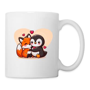 Renard mignon câlin pingouin - Mug blanc - blanc - Droite