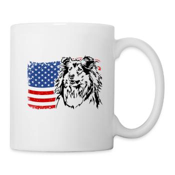 Long-haired Collie US America Flag Dogs Wilsigns - Mug - white - Right