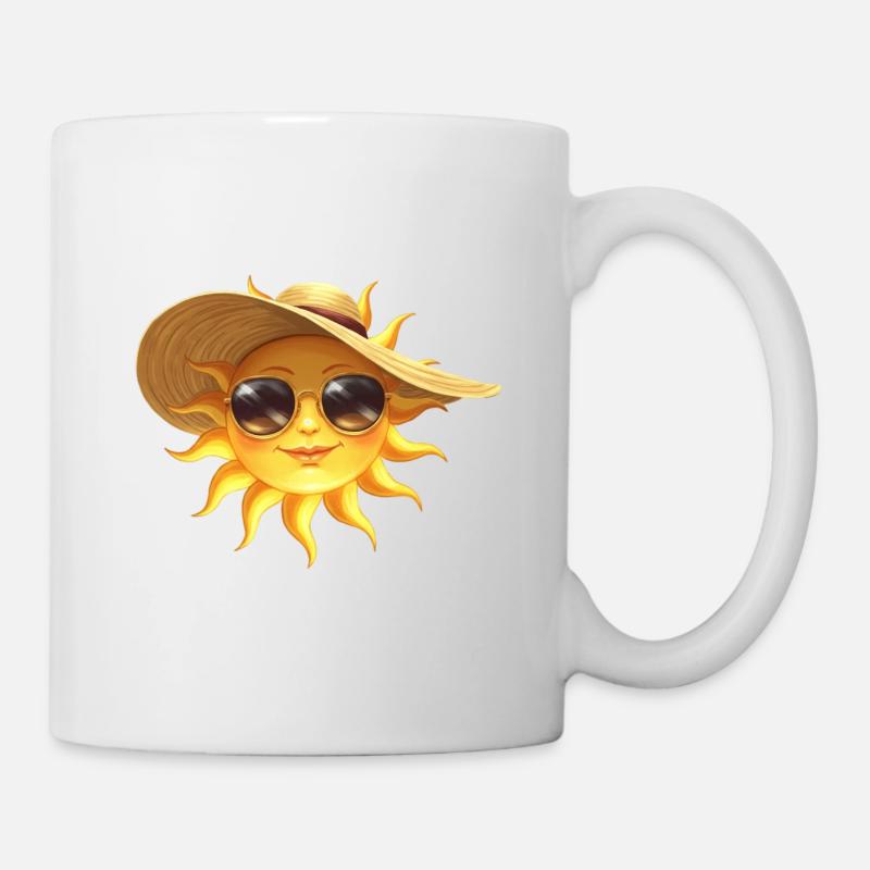 Soleil ensoleillé avec chapeau et lunettes de soleil - Mug blanc - blanc
