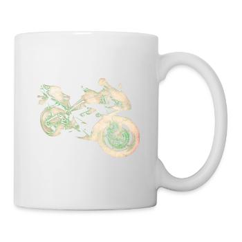 Grünes Motorrad Geschenk - Tasse - Weiß - Rechts