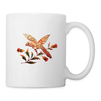 Vogel mit Blumen, Sommer, Frühling, Retro, Blüten - Tasse - Weiß - Rechts