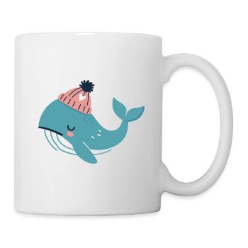 Verträumter Wal mit Beanie Mütze - Tasse - Weiß - Rechts