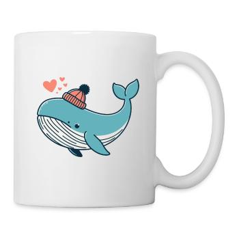 Verliebter Wal mit Beanie Mütze und Herzen - Tasse - Weiß - Rechts