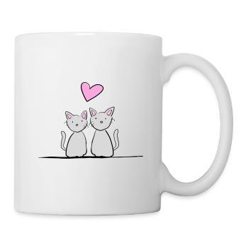 Katzen Linie Pärchen Herz Liebe - Tasse - Weiß - Rechts