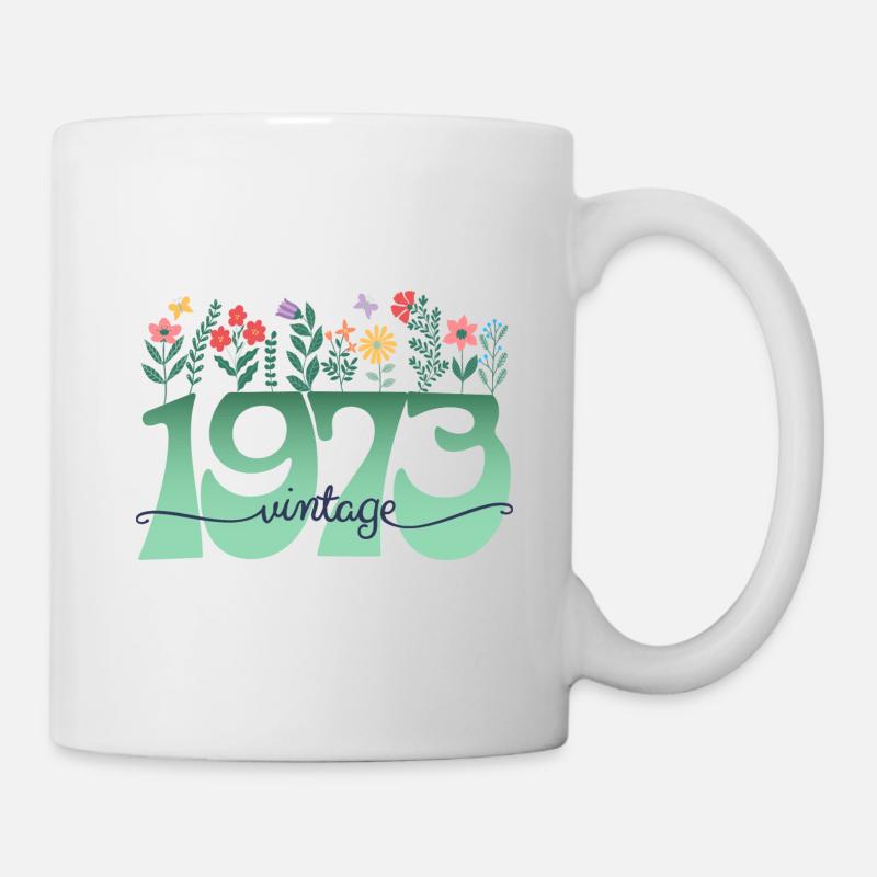 Pattern Flowers 1973 Birthday Party Woman 50 Years - Mug - white