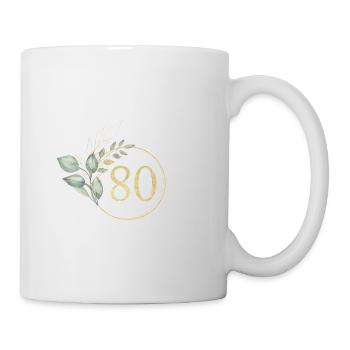 Zahl 80, Eukalyptus-Kranz, personalisierbar - Tasse - Weiß - Rechts