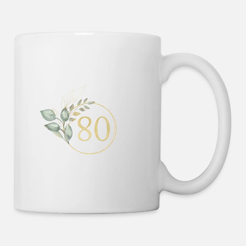 Zahl 80, Eukalyptus-Kranz, personalisierbar - Tasse - Weiß