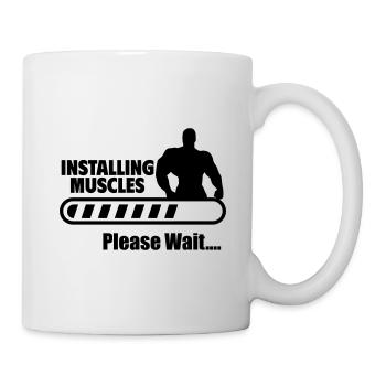 Muskelaufbau in Arbeit, Humorvolles Design - Tasse - Weiß - Rechts