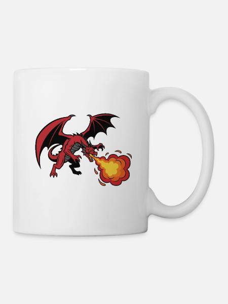 Roter Drache Feueratem Design - Tasse - Weiß