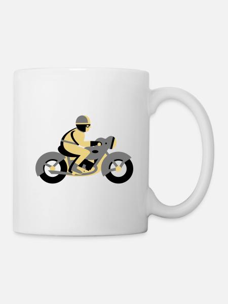 Vintage Motorrad, Biker, Motorradfahrer - Tasse - Weiß
