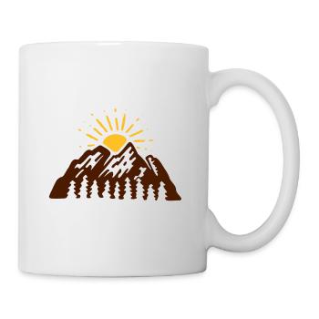 Berge Sonne - Sonnenaufgang - Geschenk Geburtstag - Tasse - Weiß - Rechts