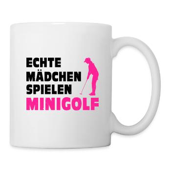 Echte Mädchen Spielen Minigolf Golfspieler Golfen - Tasse - Weiß - Rechts