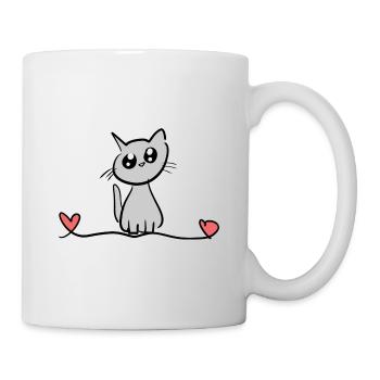 Katze Tier Linie Herz Haustier klein - Tasse - Weiß - Rechts