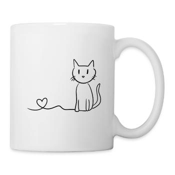 Katze Linie Herz Symbol Liebe - Tasse - Weiß - Rechts