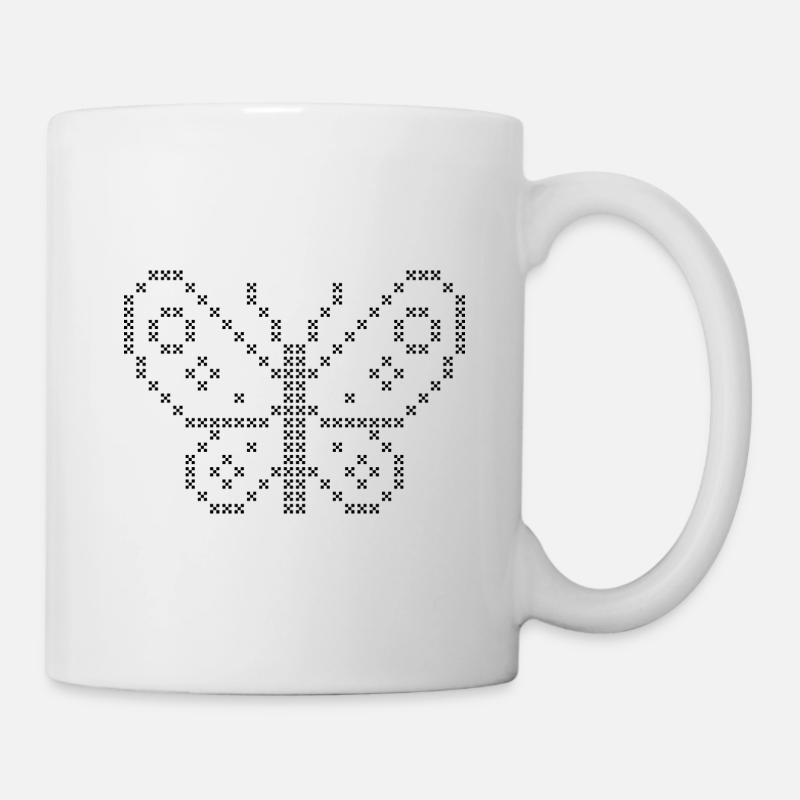 Cross stitch BUTTERFLY black - Mug - white