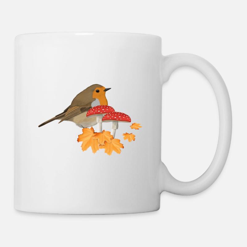 Rotkehlchen Herbst Vogel Vogelbeobachter Halloween - Tasse - Weiß