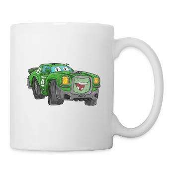 Rennauto mit Gesicht - Tasse - Weiß - Rechts