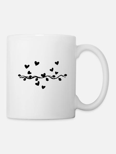Ast Linie Natur Blätter Herzen - Tasse - Weiß