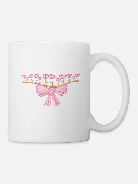 schleife linie rosa blumen linie - Tasse - Weiß