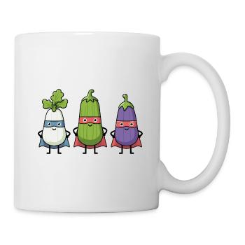 Gemüse Helden Aubergine Zucchini Rettich Superheld - Tasse - Weiß - Rechts