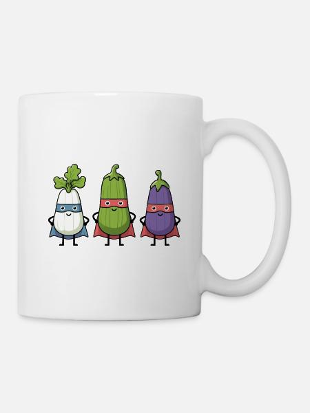Gemüse Helden Aubergine Zucchini Rettich Superheld - Tasse - Weiß