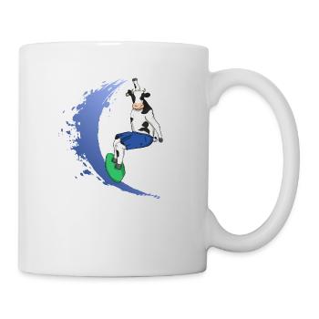 Surfing cow Funny picture surfboard muh - Mug - white - Right