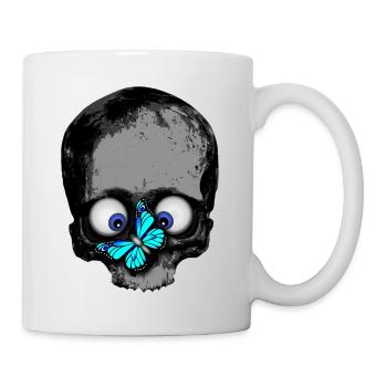 Totenkopf Schmetterling blau / Skull butterfly - Tasse - Weiß - Rechts