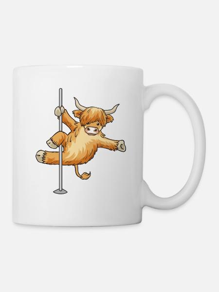 Cow Scottish Highland Cattle Highland Pole Dance - Mug - white