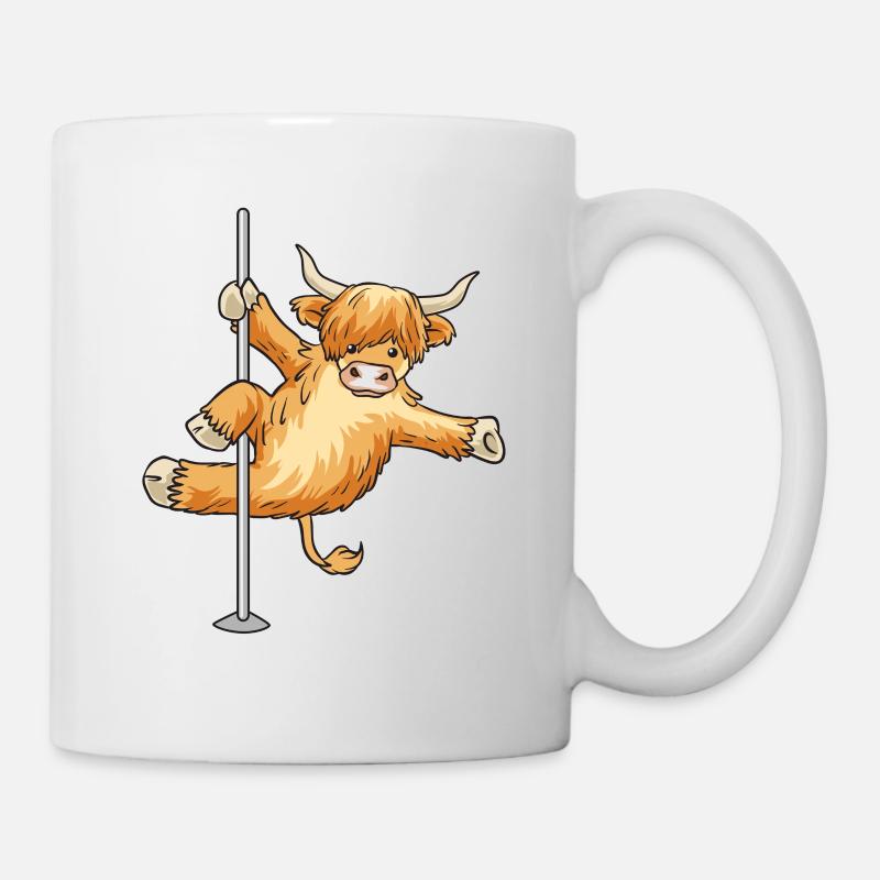 Cow Scottish Highland Cattle Highland Pole Dance - Mug - white