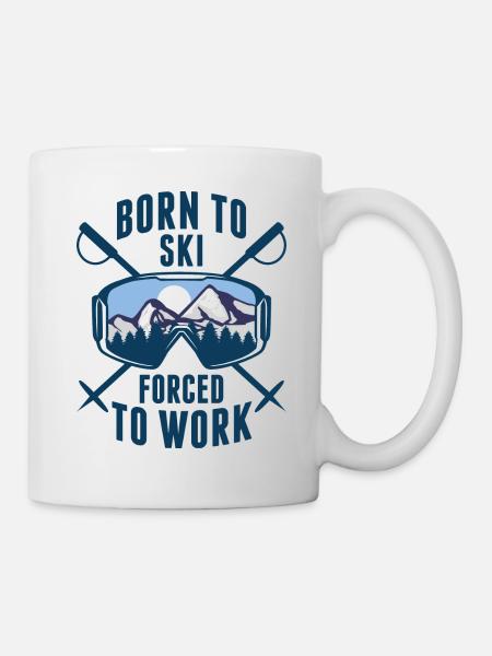 Né pour skier obligé de travailler - Mug blanc - blanc