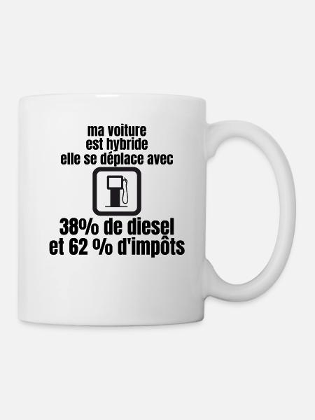 ma voiture est hybride, citation humour cadeau - Mug blanc - blanc