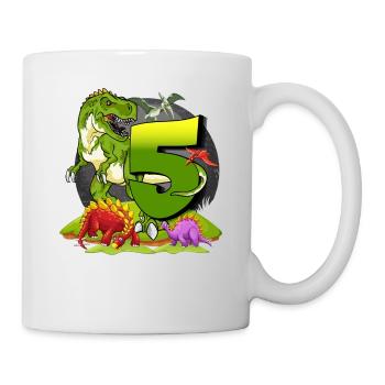 Geschenk-Dinosaurier Geburtstag 5 Jahre Junge - Tasse - Weiß - Rechts