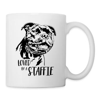 STAFFORDSHIRE BULL TERRIER loved by a Staffie dog - Mug - white - Right