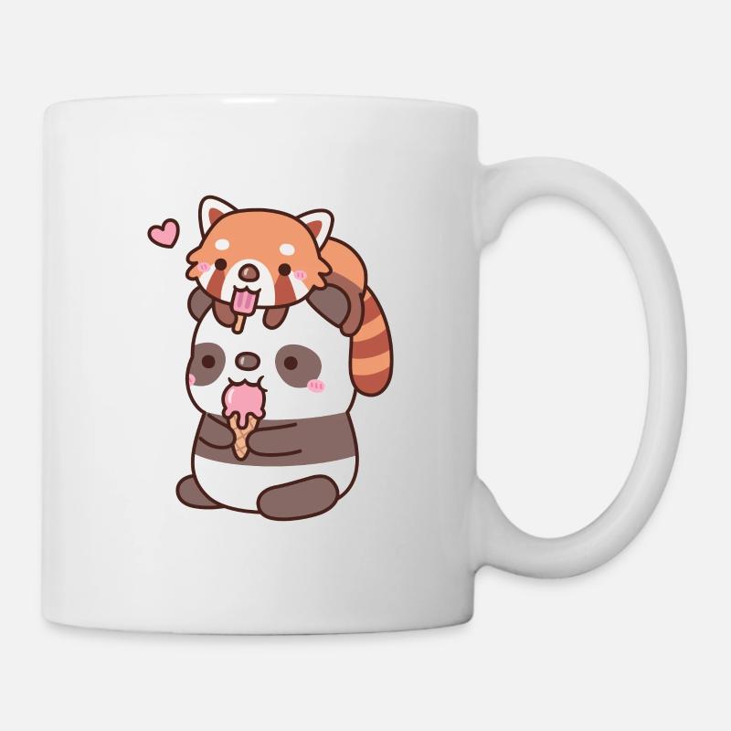 Mignon panda roux et panda mangeant de la crème glacée - Mug blanc - blanc