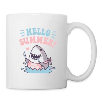 Funny Shark Bon Appetit, Hallo Sommer - Tasse - Weiß - Rechts