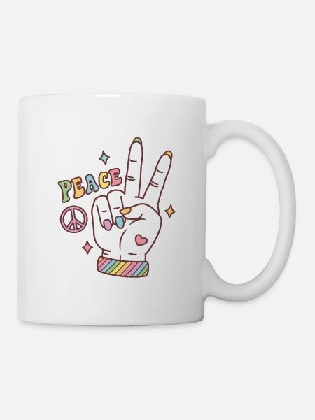 Rainbow Peace Hand Sign Subtle Pride - Mug - white