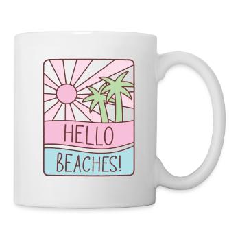 Funny Hello Beaches Pun Sunshine Pastel Summer - Mug - white - Right