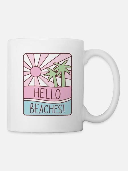 Funny Hello Beaches Pun Sunshine Pastel Summer - Mug - white