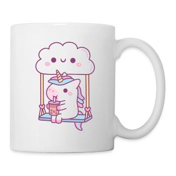 Cute Unicorn Drinking Boba Tea On Cloud Swing - Mug - white - Right